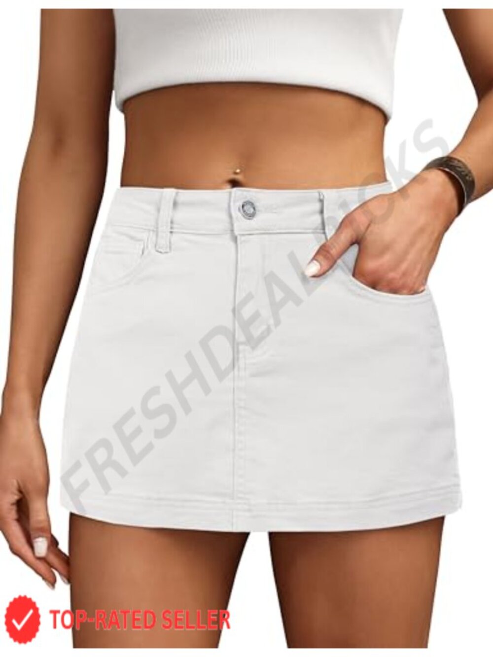 High Waist Denim Skort Stretch Jean Skirt with Pockets for Women